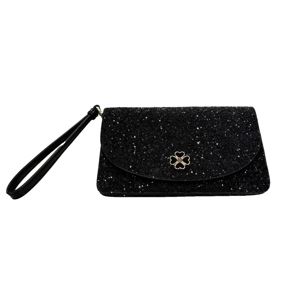 Kate Spade Glittery Evening Bag Wristlet‎ 4 Leaf Clover Closure 3 Compartments